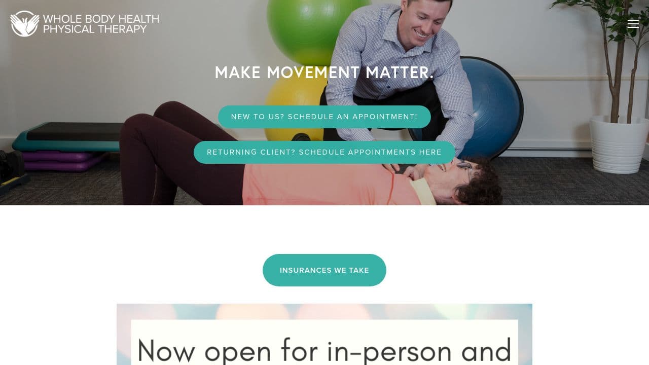 Whole Body Health Physical Therapy website screenshot