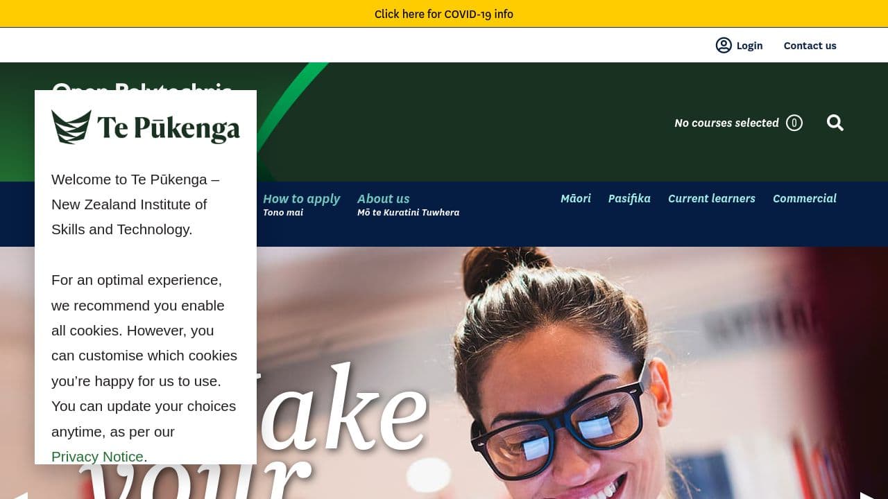 Open Polytechnic of New Zealand website screenshot