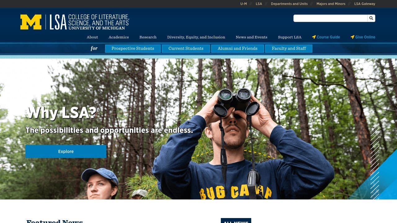 University of Michigan College of Literature, Science, and the Arts website screenshot