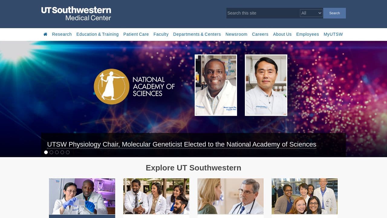UT Southwestern Medical Center website screenshot