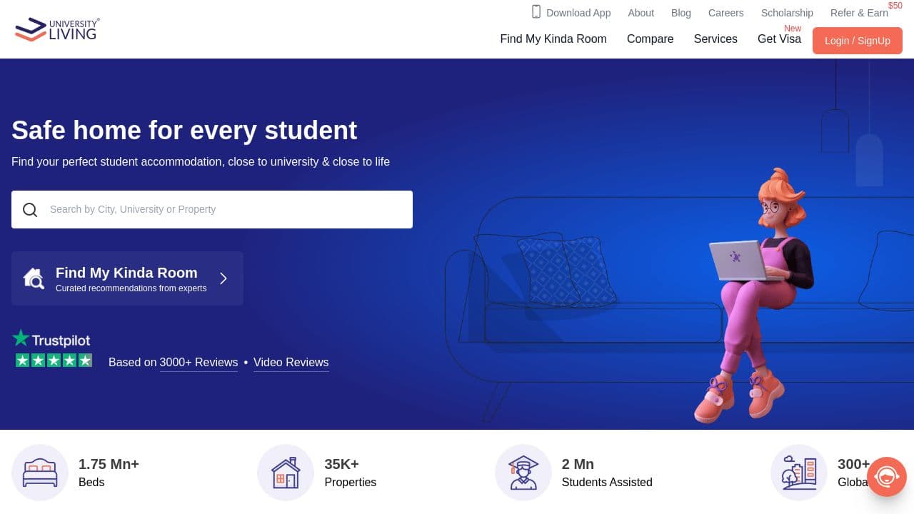 University Living website screenshot