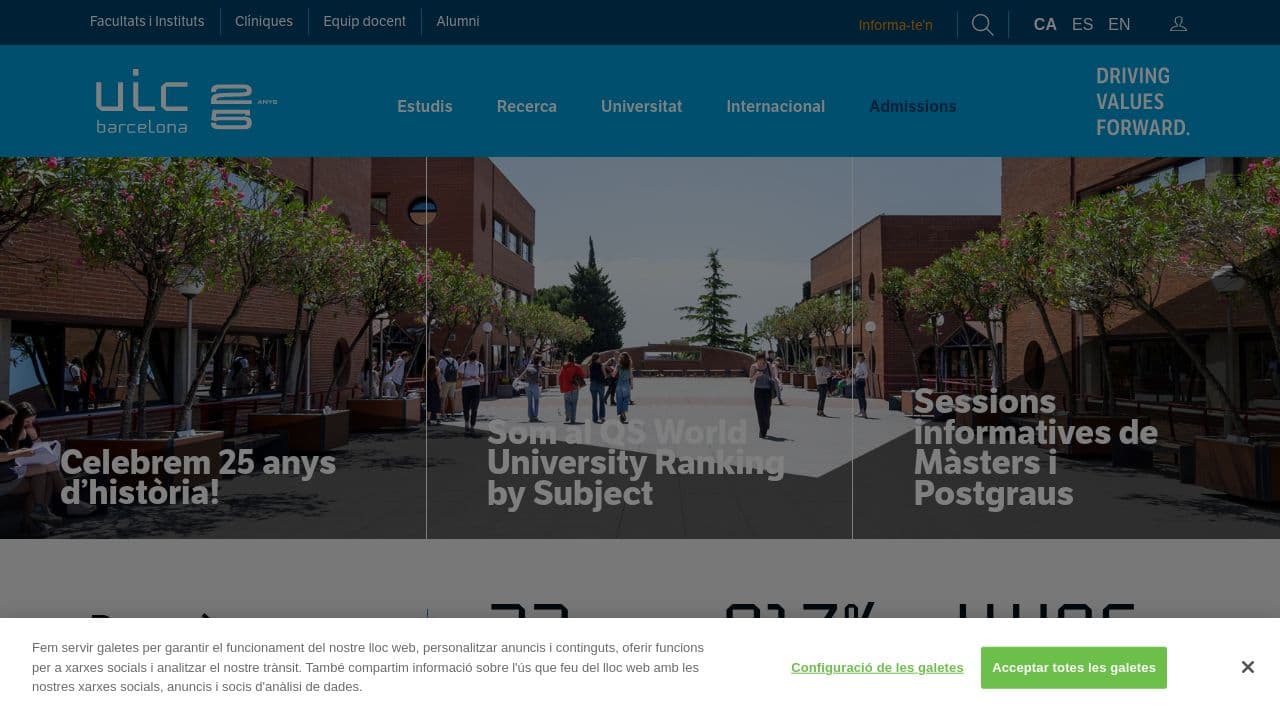 Universitat Internacional de Catalunya website screenshot
