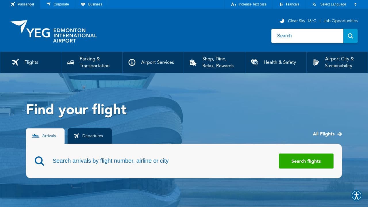 Edmonton International Airport (YEG) website screenshot