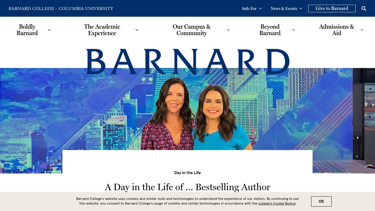 Barnard College website screenshot