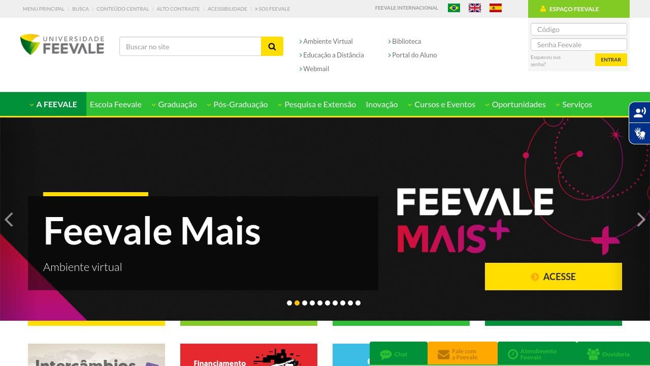 Universidade Feevale website screenshot