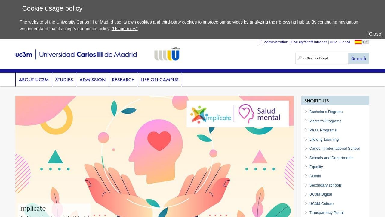 Universidad Carlos III de Madrid website screenshot