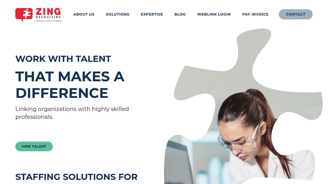 Zing Recruiting website screenshot