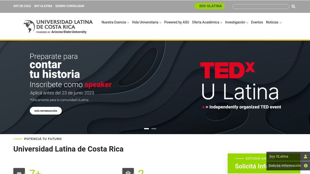 Universidad Latina de Costa Rica website screenshot