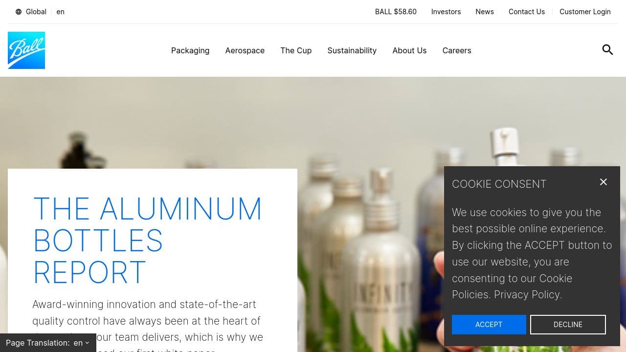 Ball Corporation website screenshot