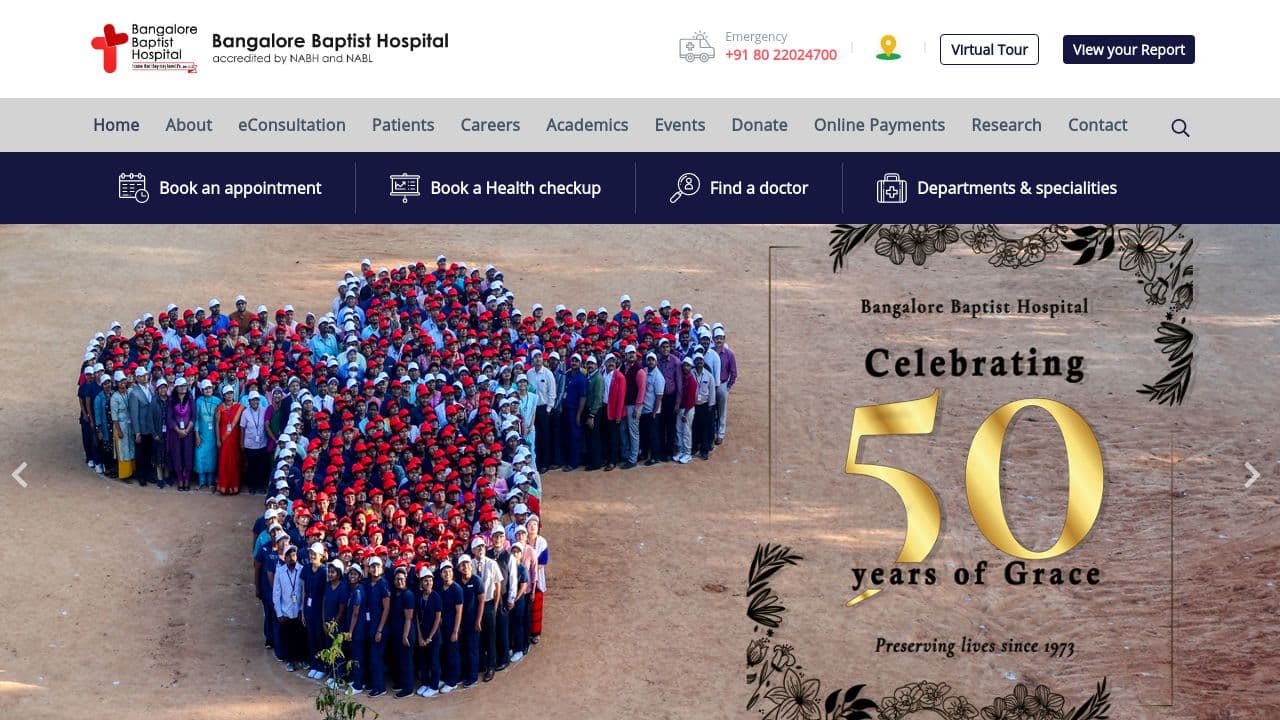 Bangalore Baptist Hospital website screenshot