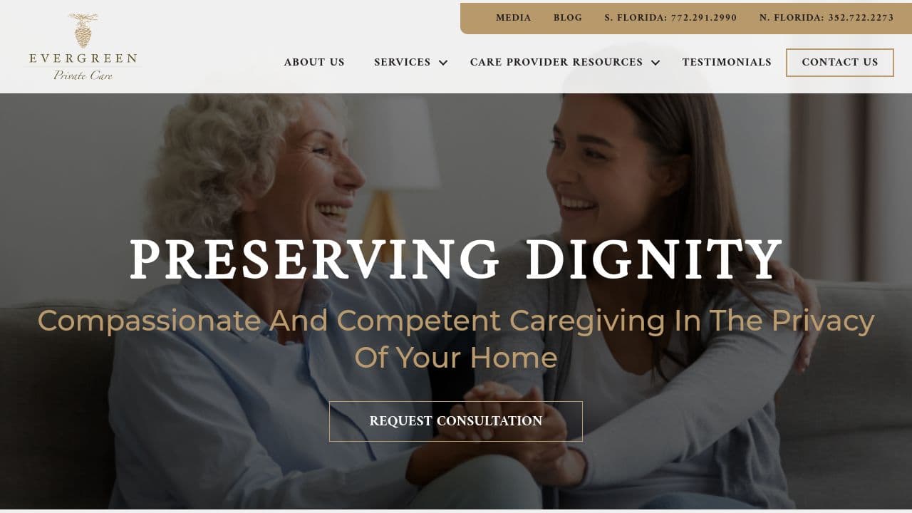 Evergreen Private Care website screenshot