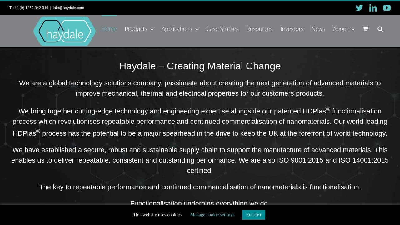 Haydale website screenshot