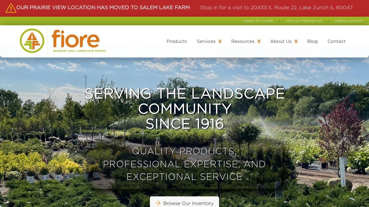 Fiore Nursery & Landscape Supply website screenshot