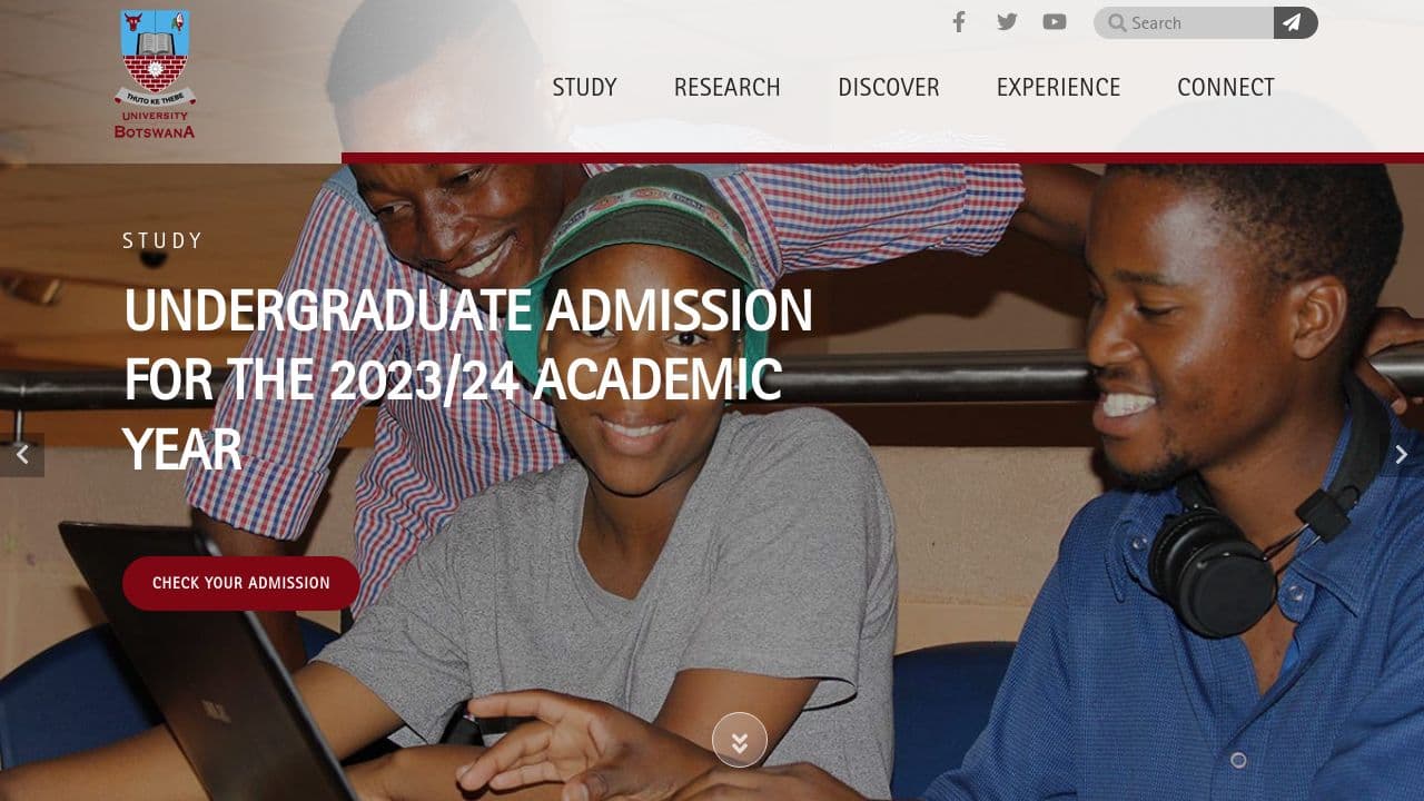 University of Botswana website screenshot
