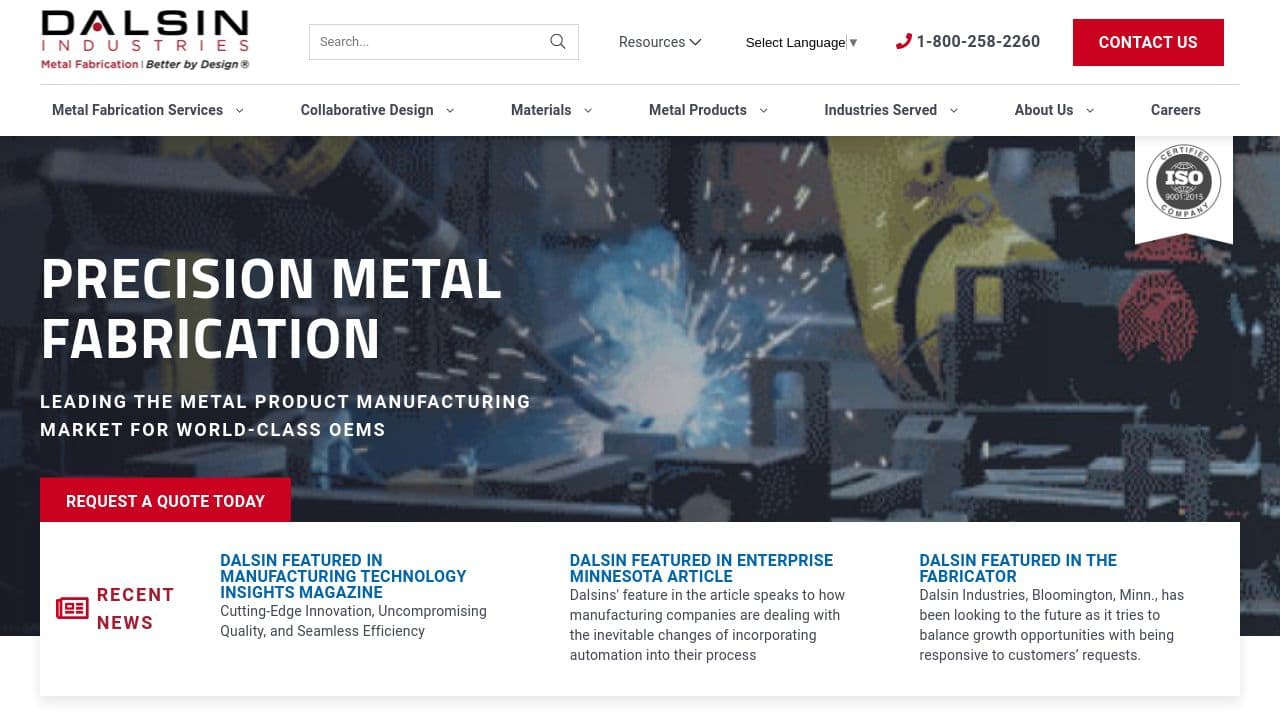 Dalsin Industries | Precision Metal Product Manufacturing | Sheet Metal Fabrication | Welding website screenshot