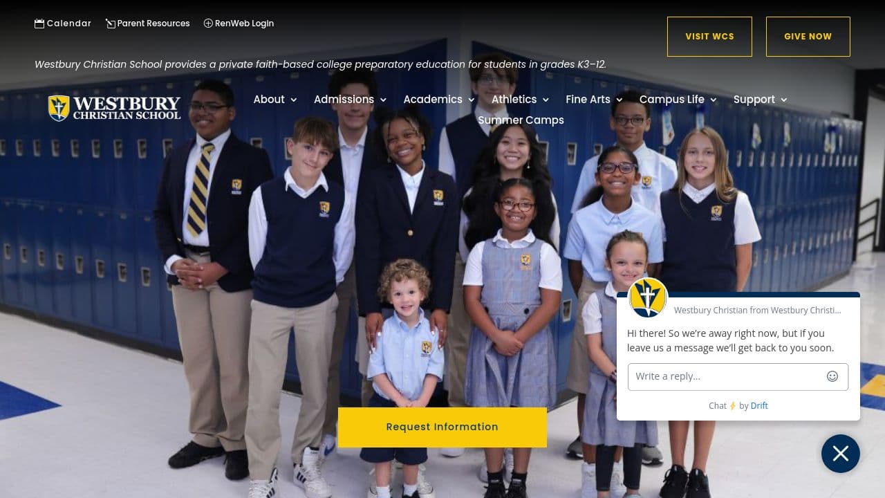 Westbury Christian School website screenshot