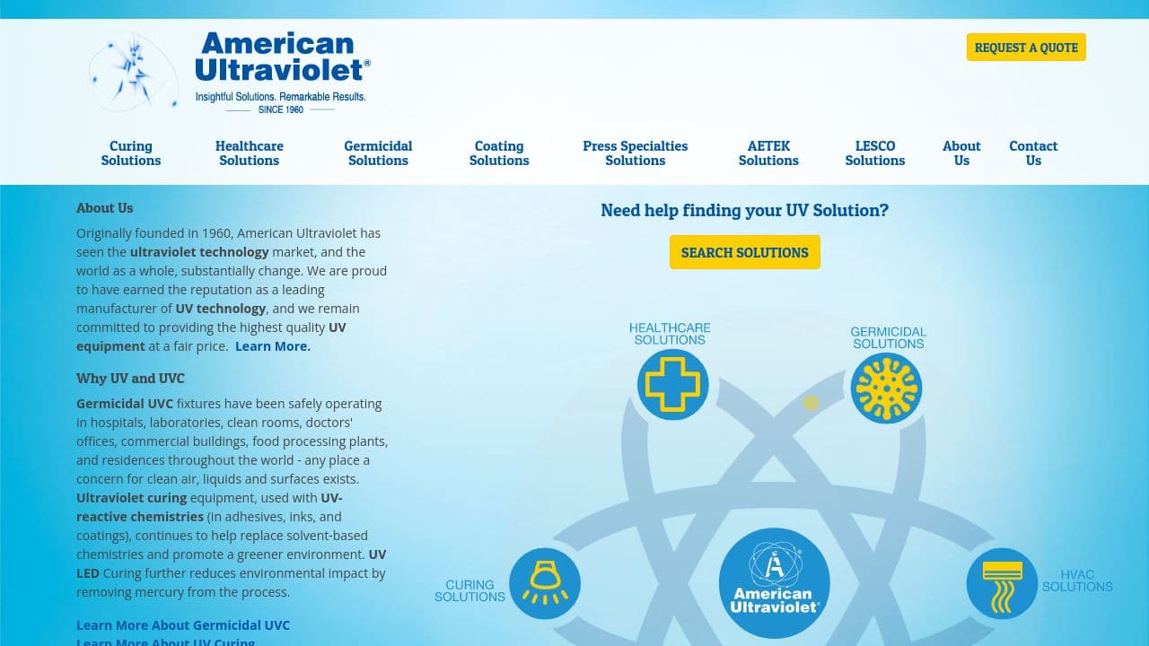 American Ultraviolet website screenshot