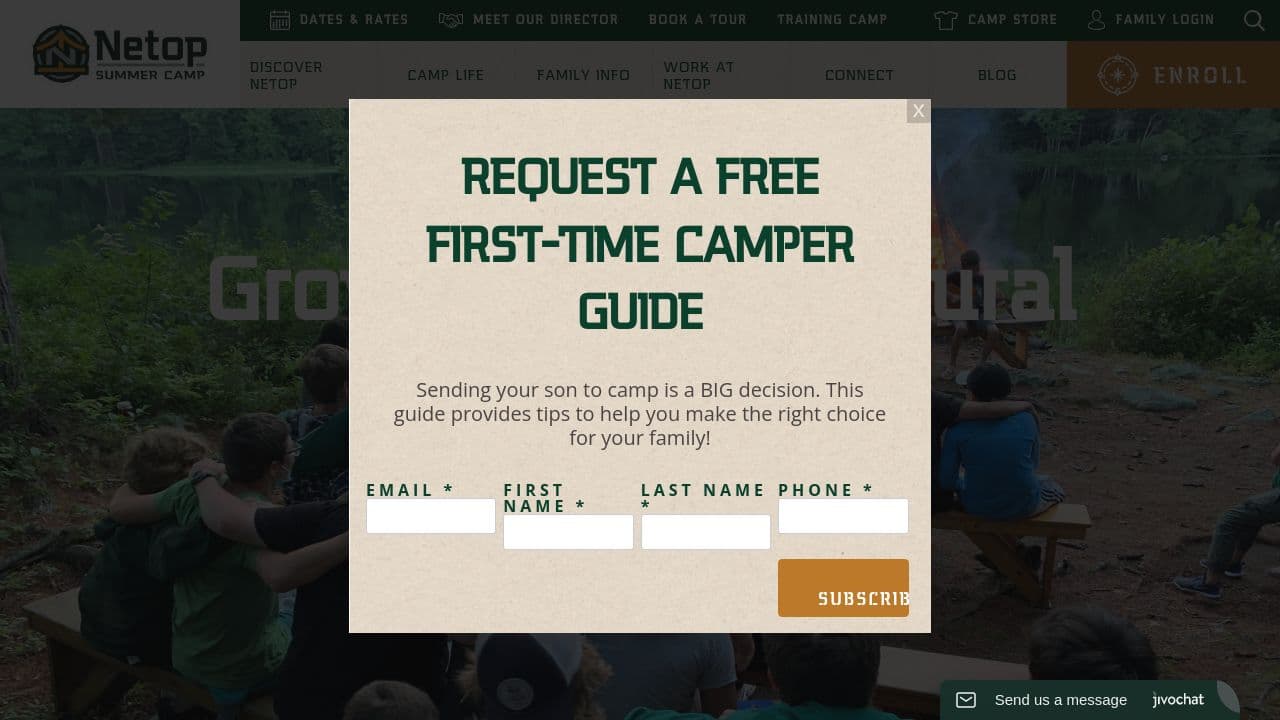 Netop Summer Camp website screenshot