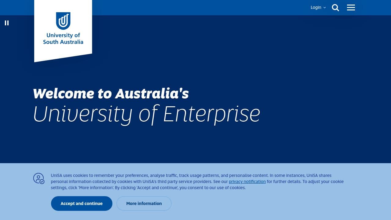 university of south australia website screenshot