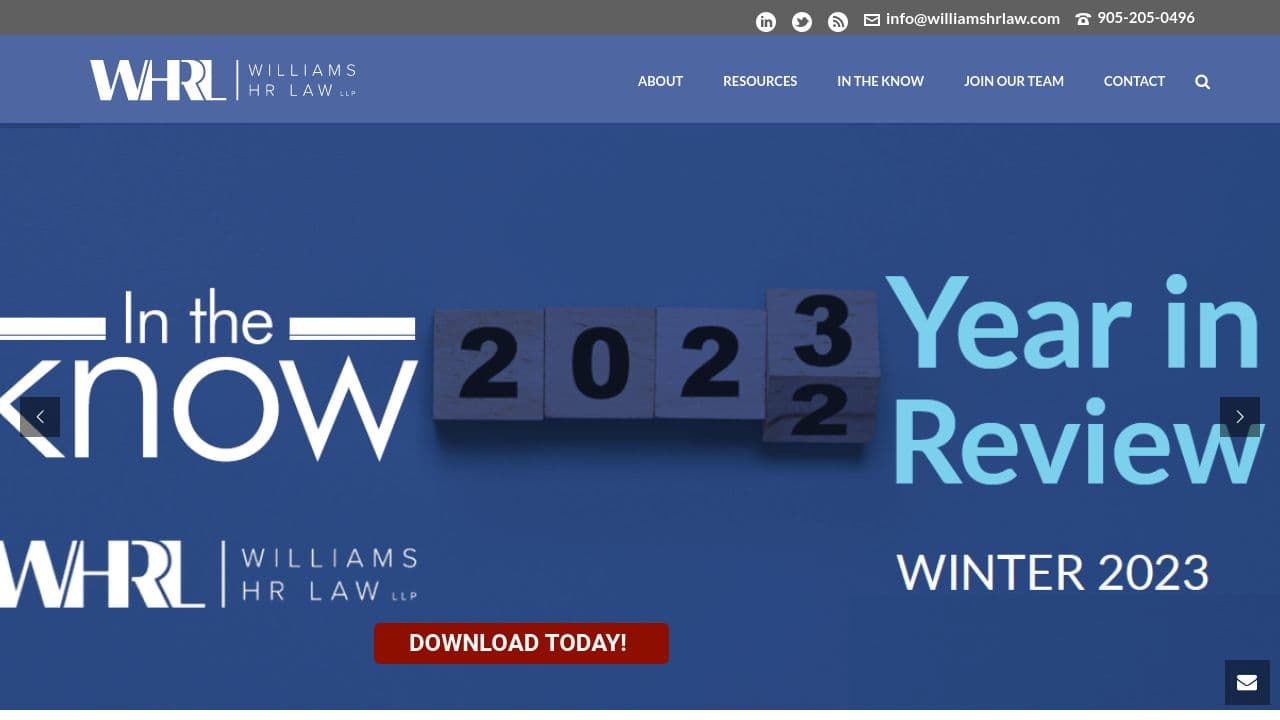 Williams HR Law LLP website screenshot