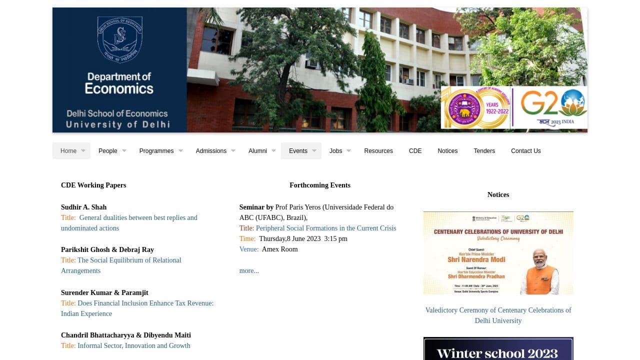 Delhi School of Economics website screenshot