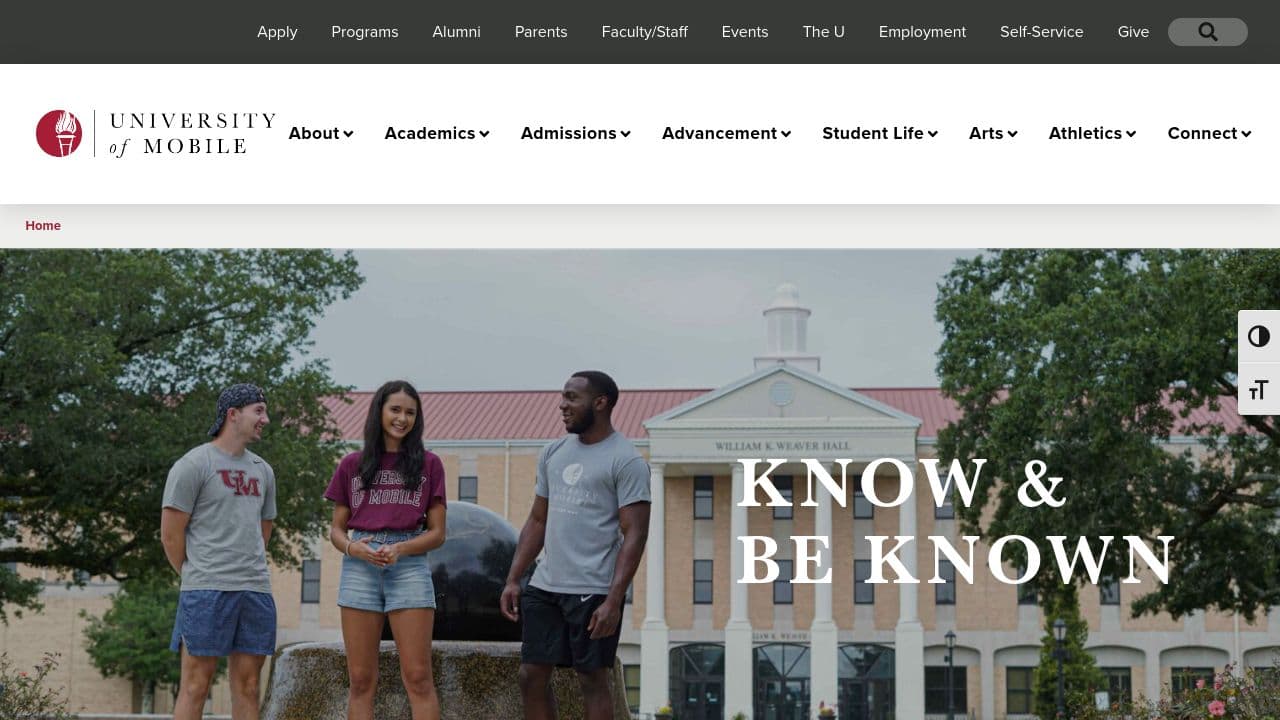 University of Mobile website screenshot