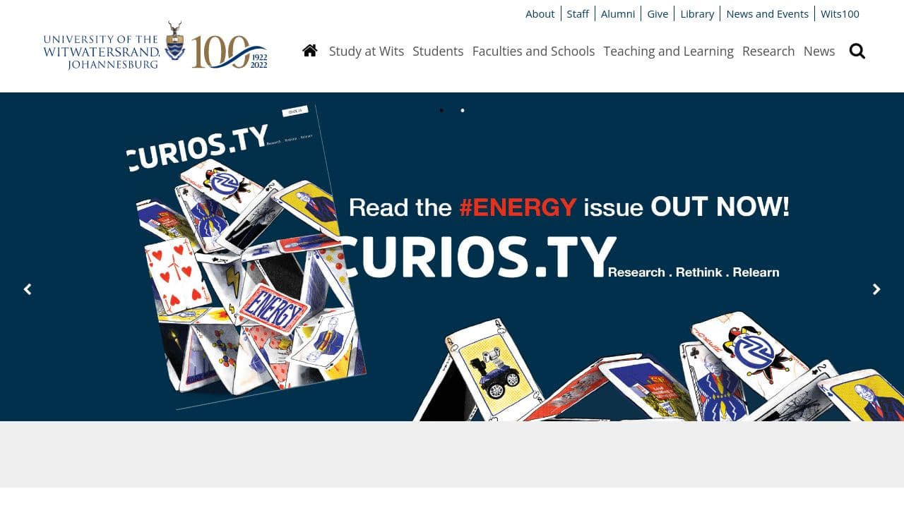 University of the Witwatersrand website screenshot
