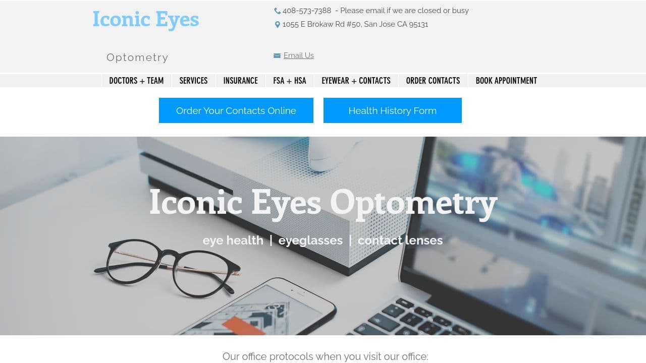 ICONIC EYES OPTOMETRY website screenshot