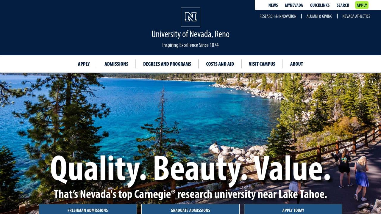 University of Nevada, Reno website screenshot