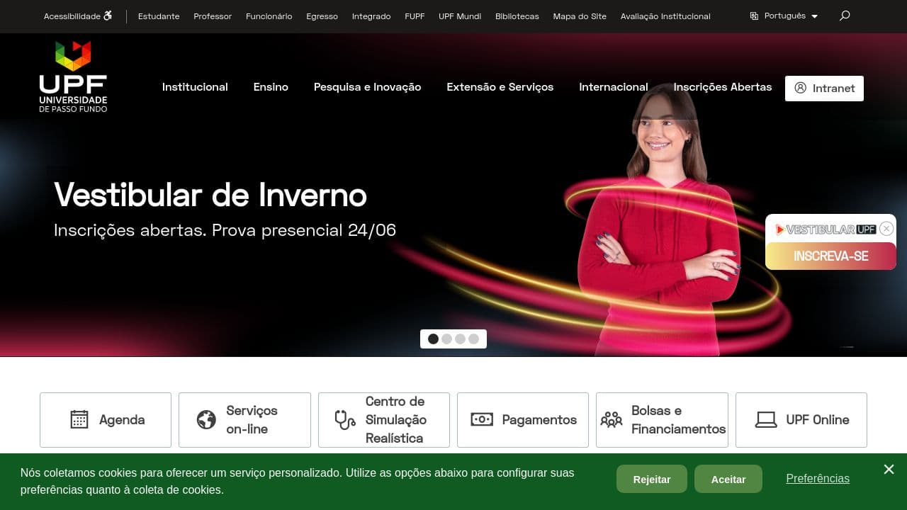 Universidade de Passo Fundo website screenshot