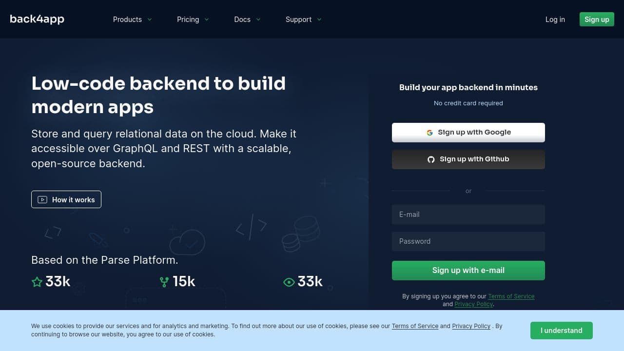 back4app website screenshot