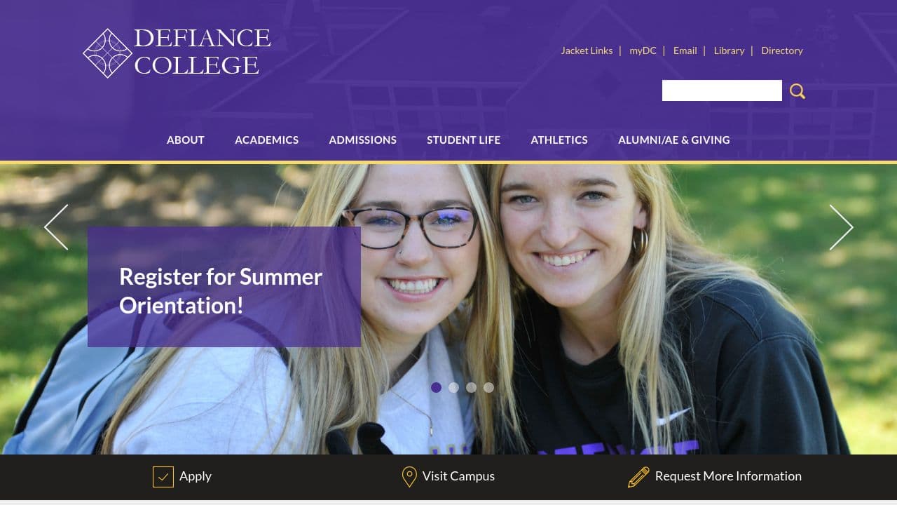 Defiance College website screenshot