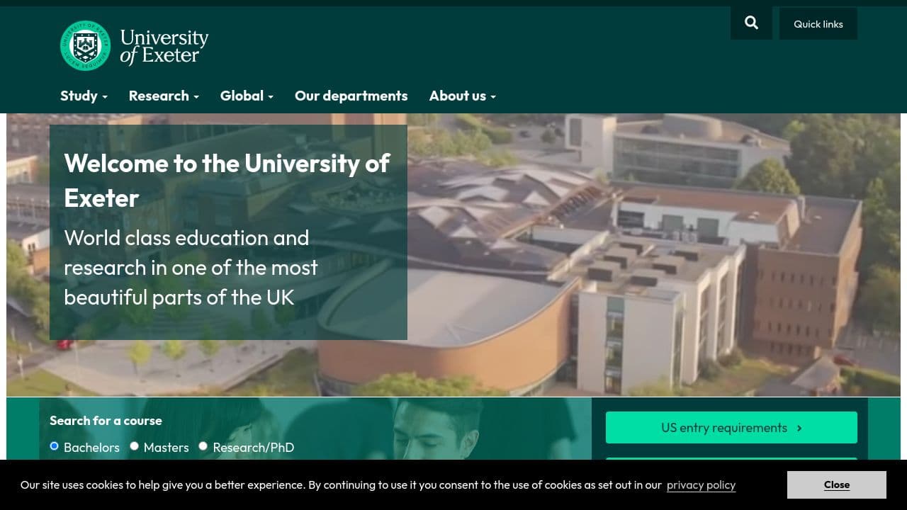 University of Exeter website screenshot