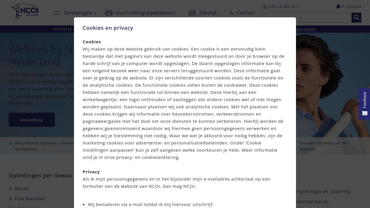 ncoi opleidingen website screenshot