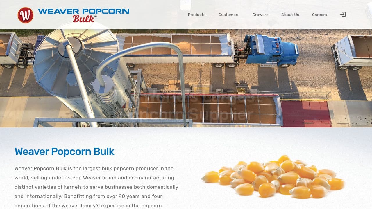 Weaver Popcorn website screenshot
