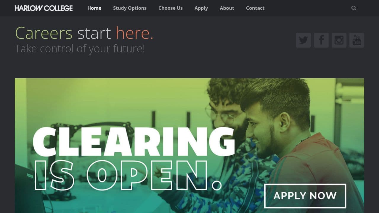 Harlow College website screenshot