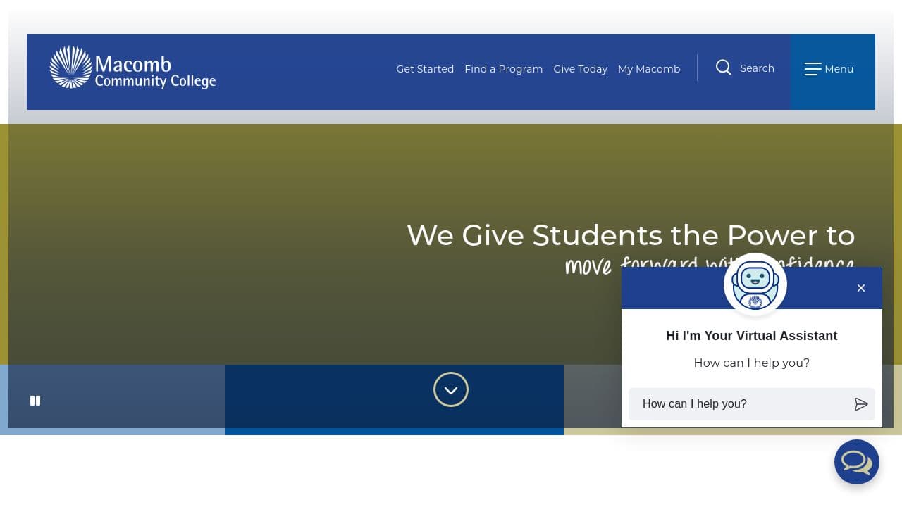 macomb community college website screenshot
