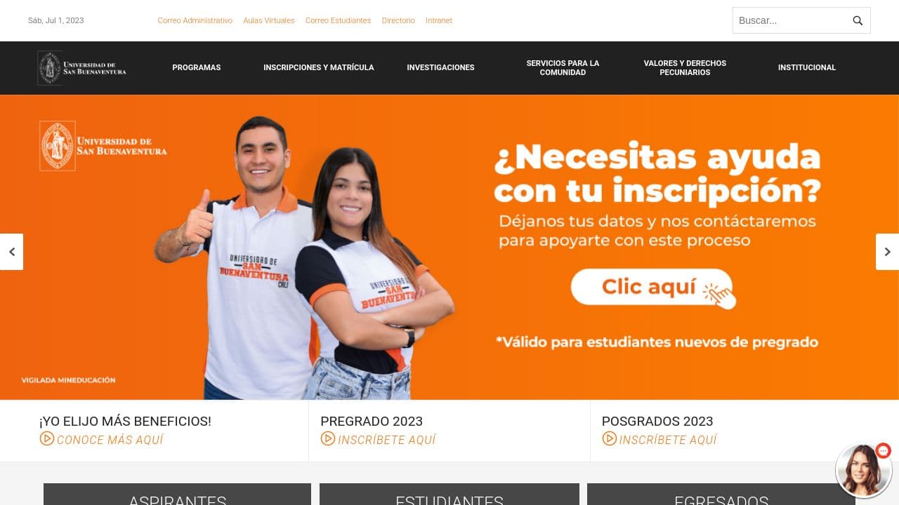 Universidad de San Buenaventura website screenshot