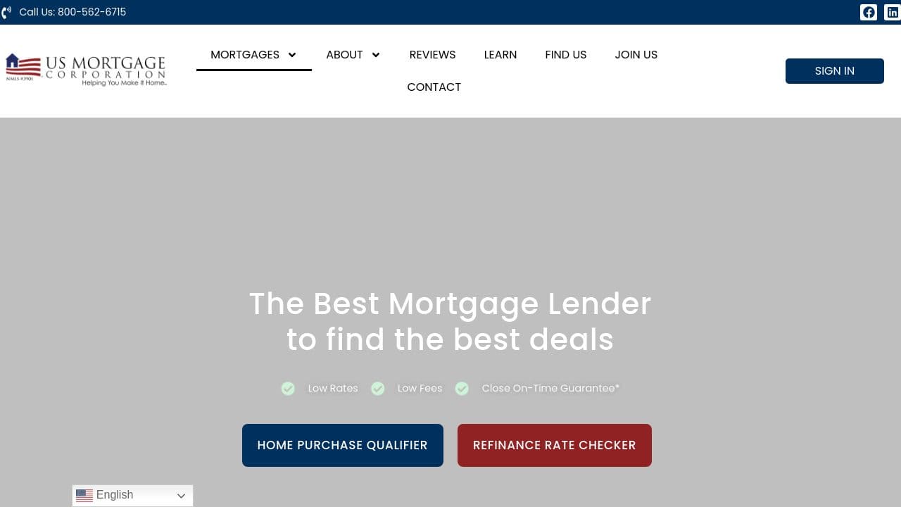US Mortgage Corporation website screenshot