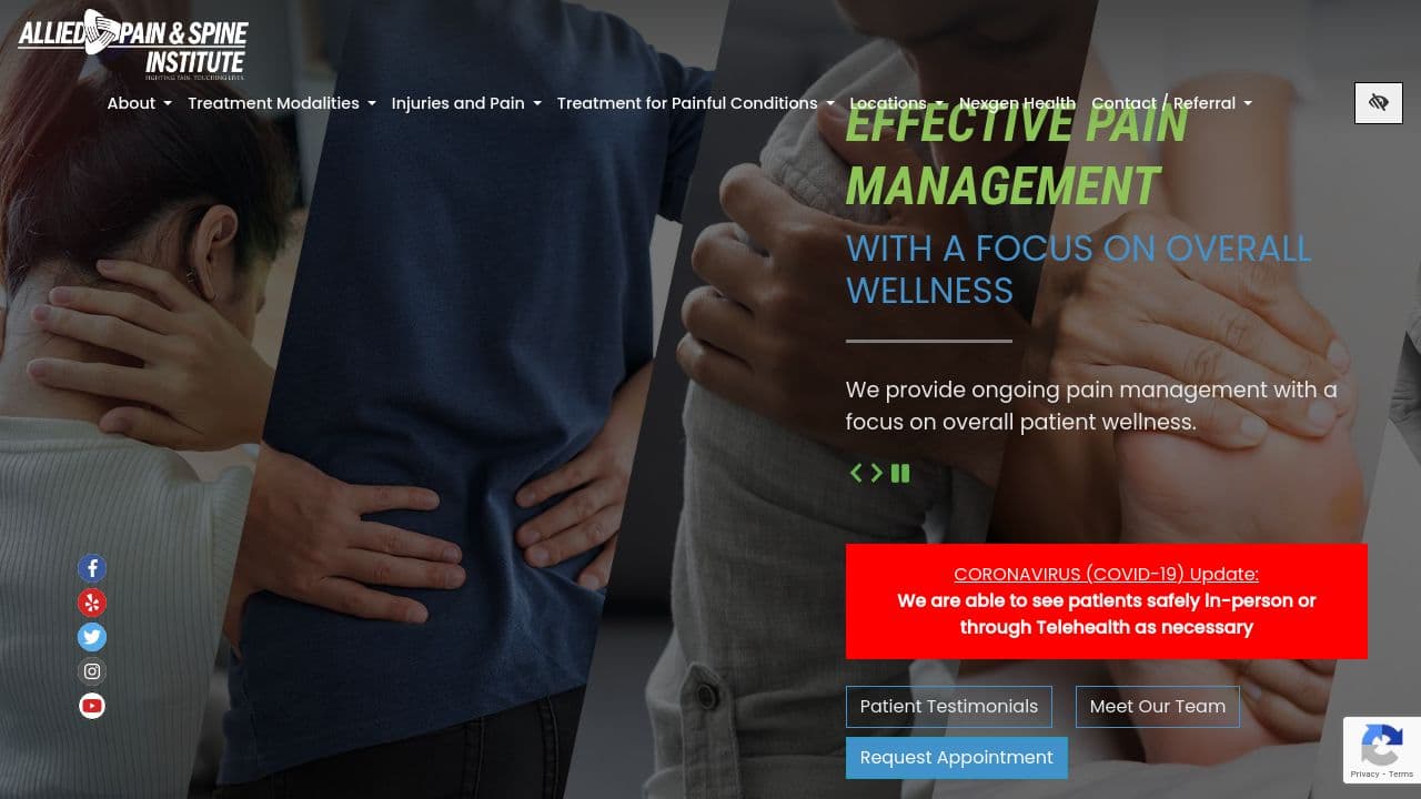 Allied Pain & Spine Institute website screenshot