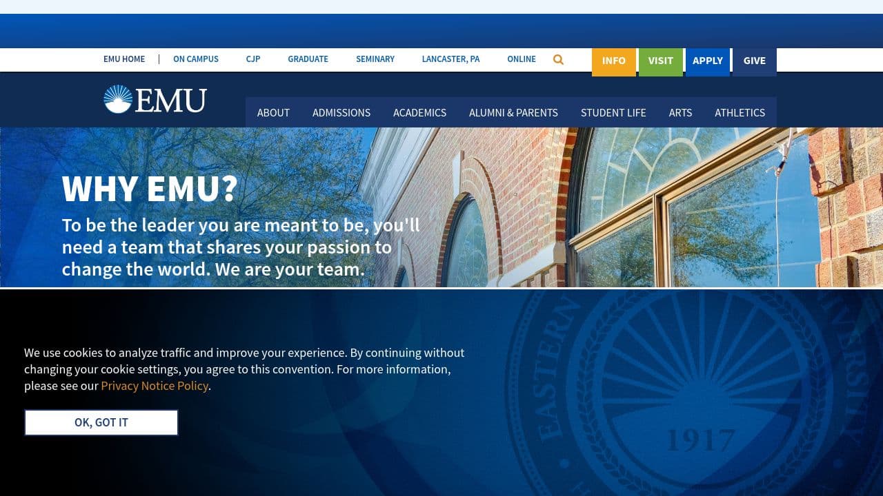 Eastern Mennonite University website screenshot