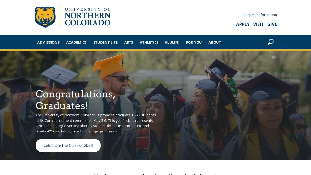 University of Northern Colorado website screenshot