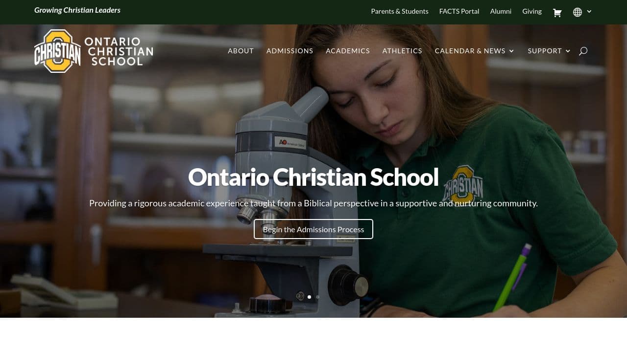 Ontario Christian School website screenshot