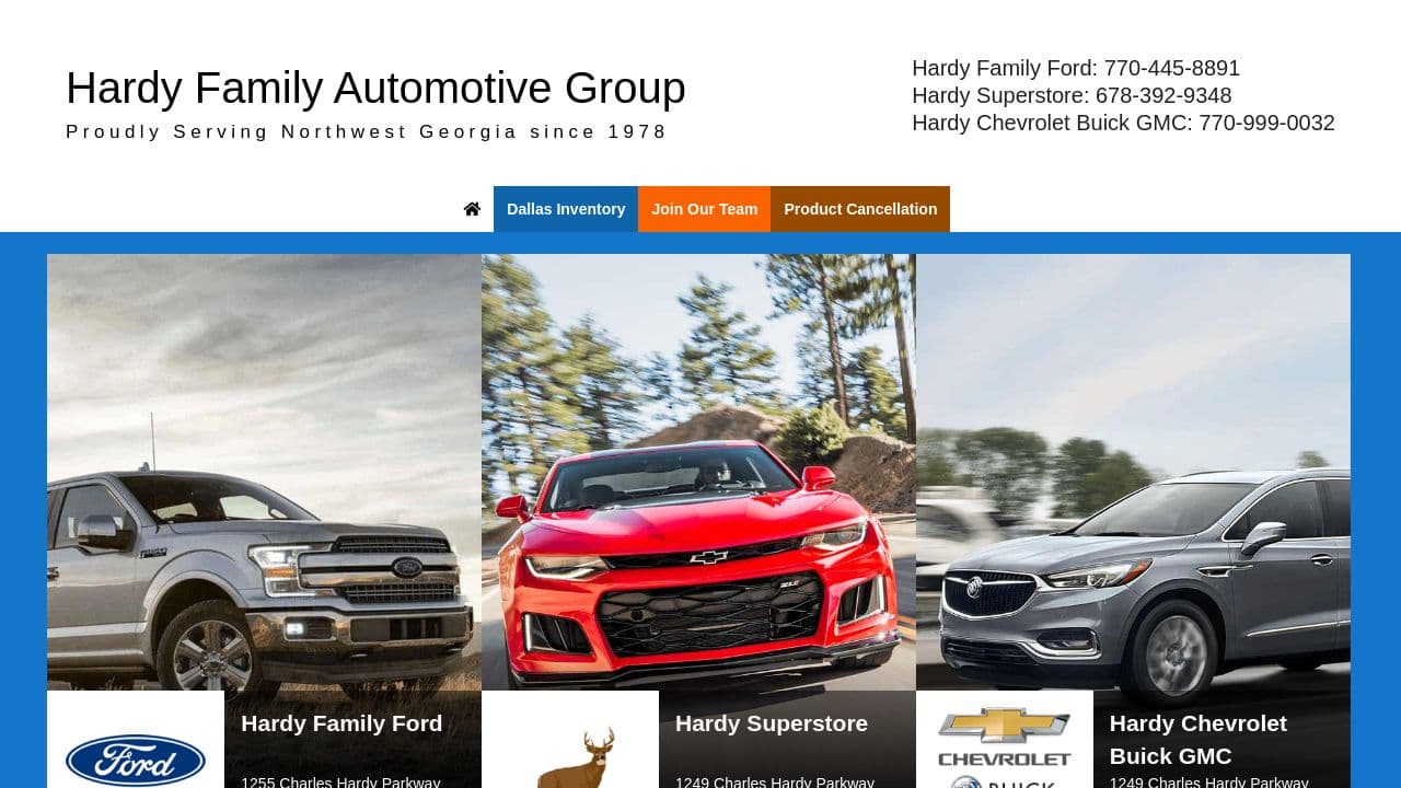 Hardy Family Automotive Group website screenshot
