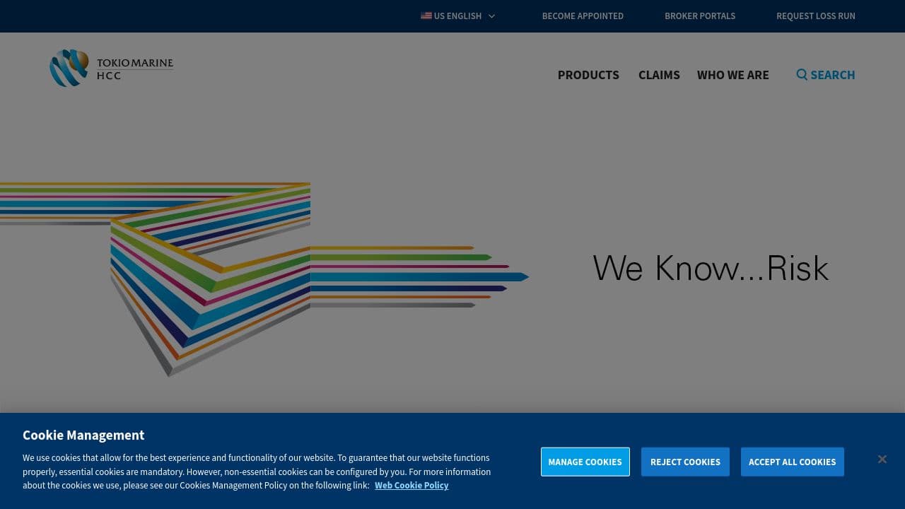 Tokio Marine HCC International website screenshot