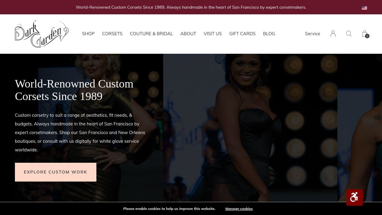 Dark Garden Unique Corsetry website screenshot