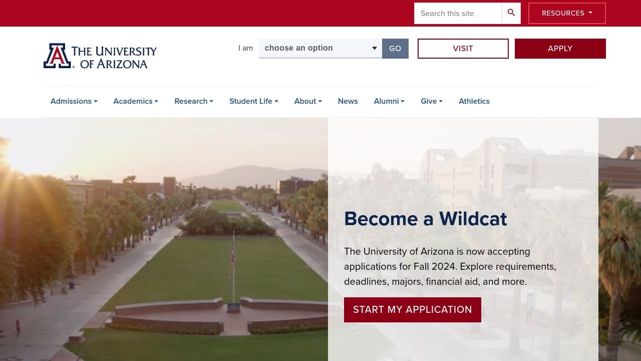 University of Arizona, Eller College of Management website screenshot