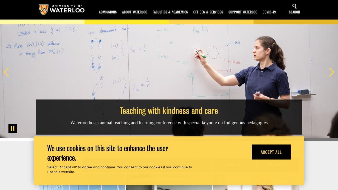 University of Waterloo website screenshot