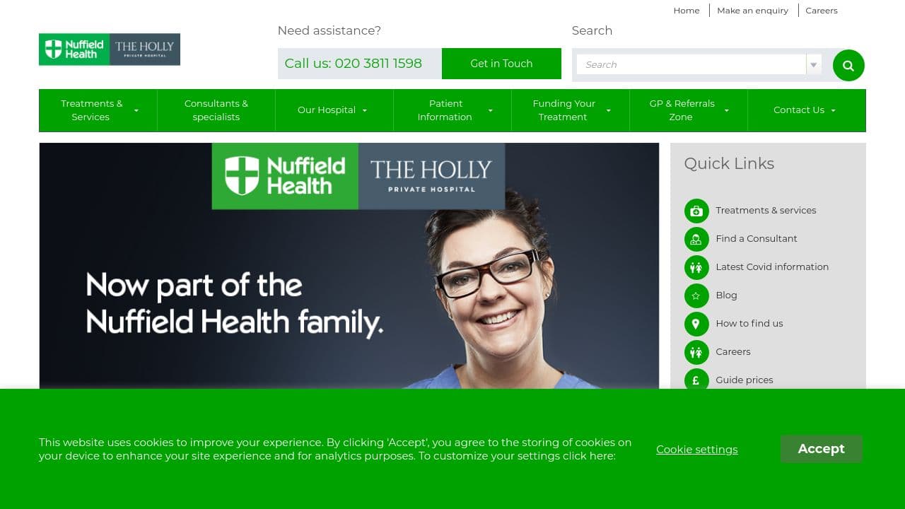 Nuffield Health The Holly Hospital website screenshot