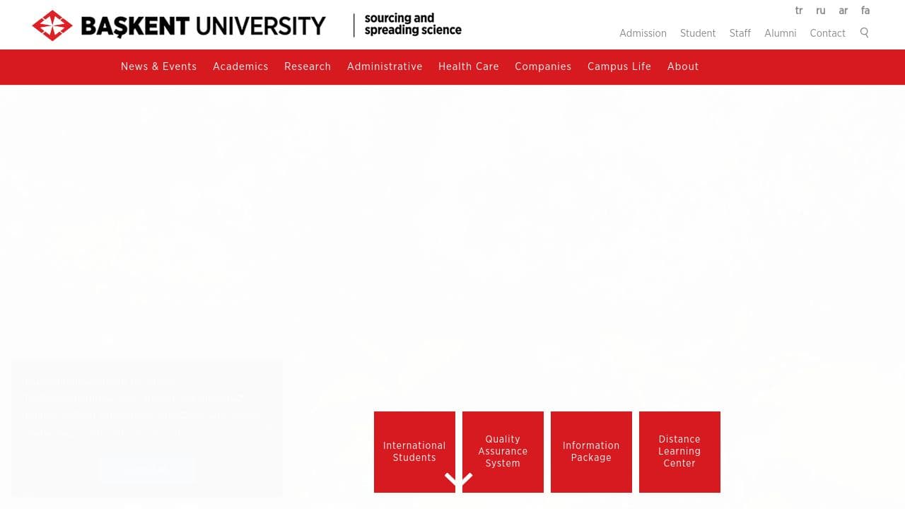 Baskent University website screenshot